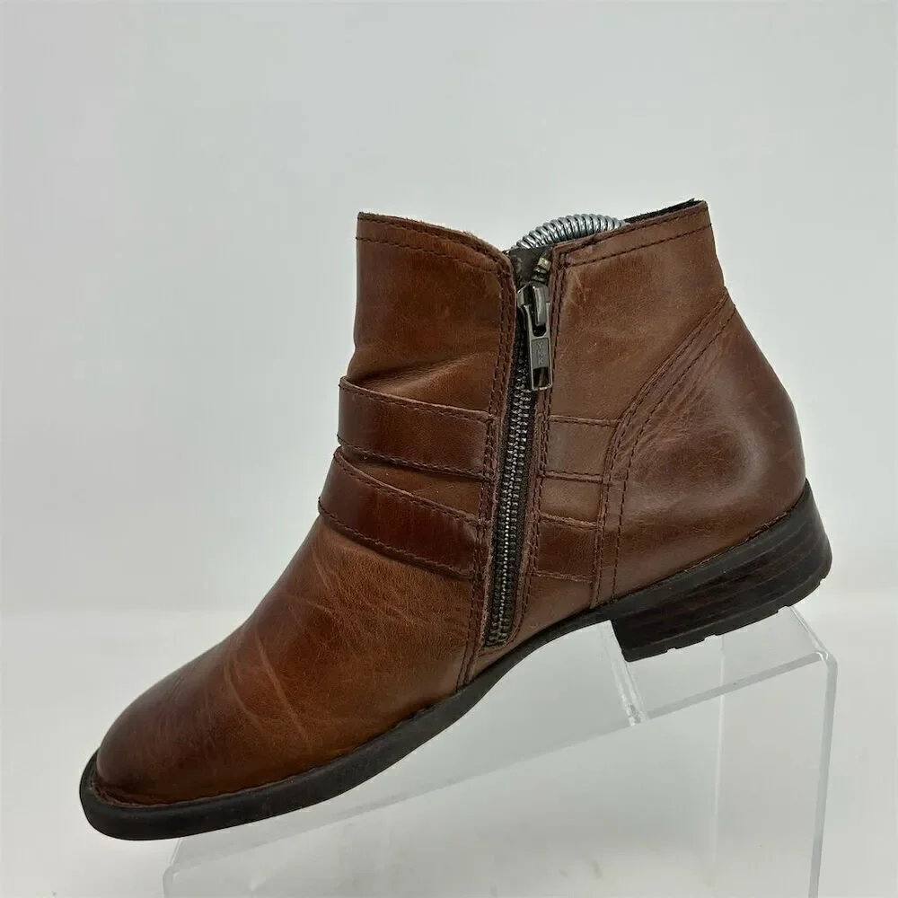 Born Women's Ankle Bootie Brown Leather Size 7.5M Double Buckle Casual
